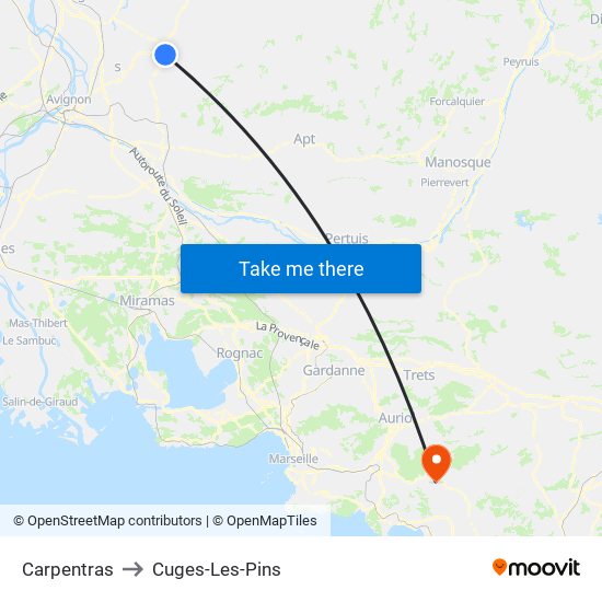 Carpentras to Cuges-Les-Pins map