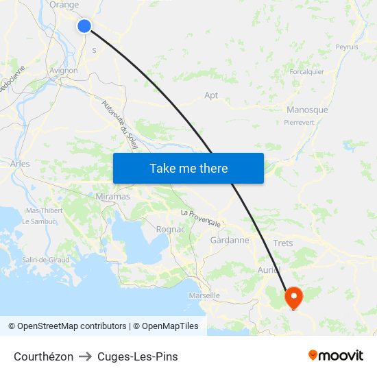 Courthézon to Cuges-Les-Pins map