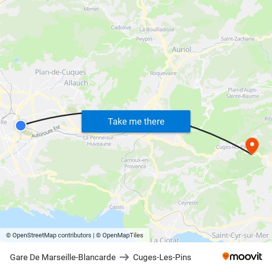 Gare De Marseille-Blancarde to Cuges-Les-Pins map