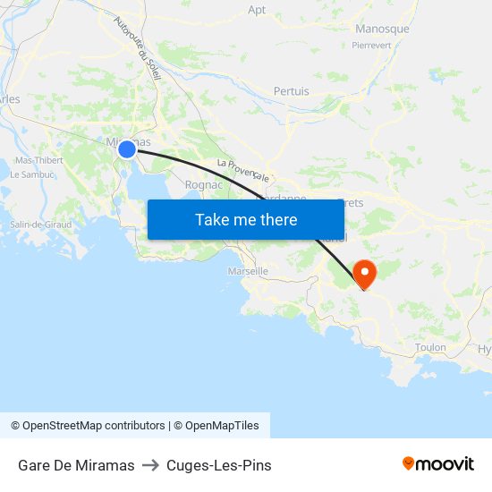 Gare De Miramas to Cuges-Les-Pins map