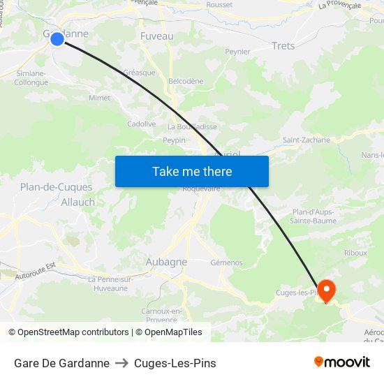 Gare De Gardanne to Cuges-Les-Pins map