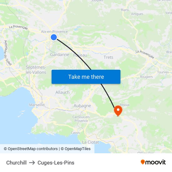 Churchill to Cuges-Les-Pins map