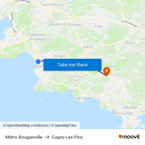 Métro Bougainville to Cuges-Les-Pins map