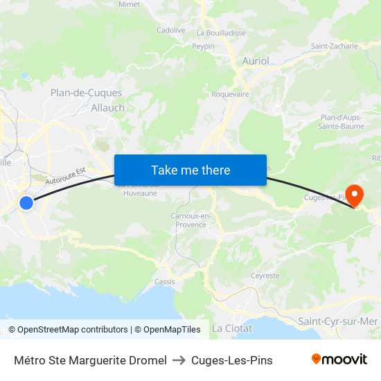 Métro Ste Marguerite Dromel to Cuges-Les-Pins map