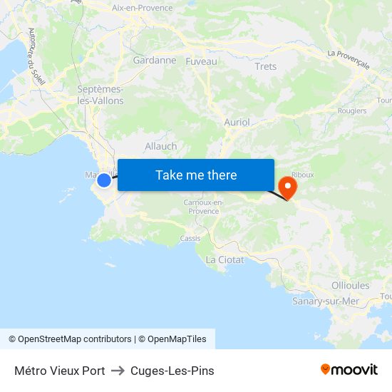 Métro Vieux Port to Cuges-Les-Pins map