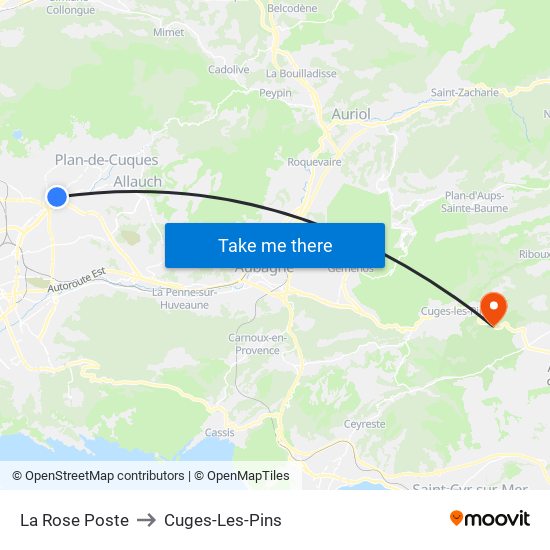 La Rose Poste to Cuges-Les-Pins map