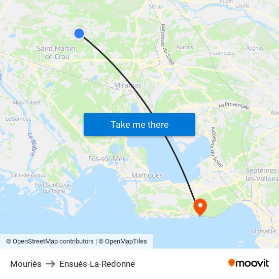 Mouriès to Ensuès-La-Redonne map