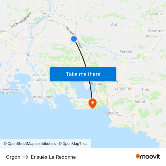 Orgon to Ensuès-La-Redonne map