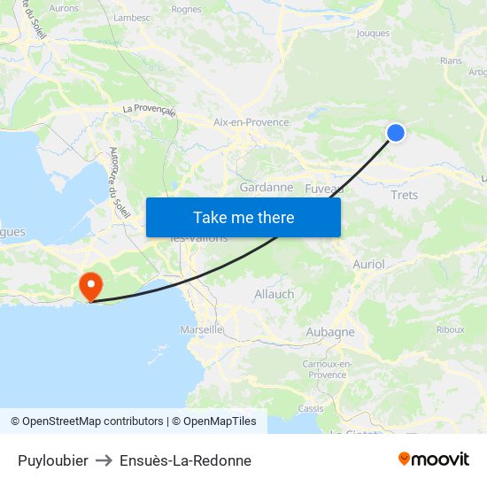 Puyloubier to Ensuès-La-Redonne map