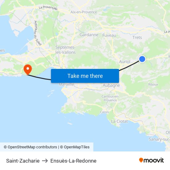 Saint-Zacharie to Ensuès-La-Redonne map