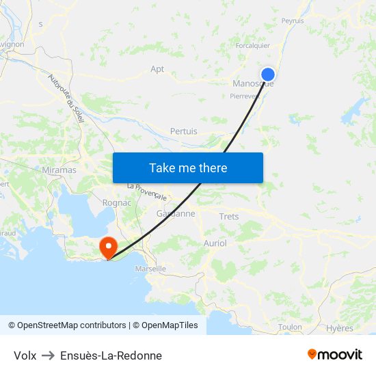 Volx to Ensuès-La-Redonne map