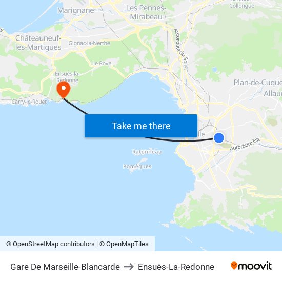 Gare De Marseille-Blancarde to Ensuès-La-Redonne map