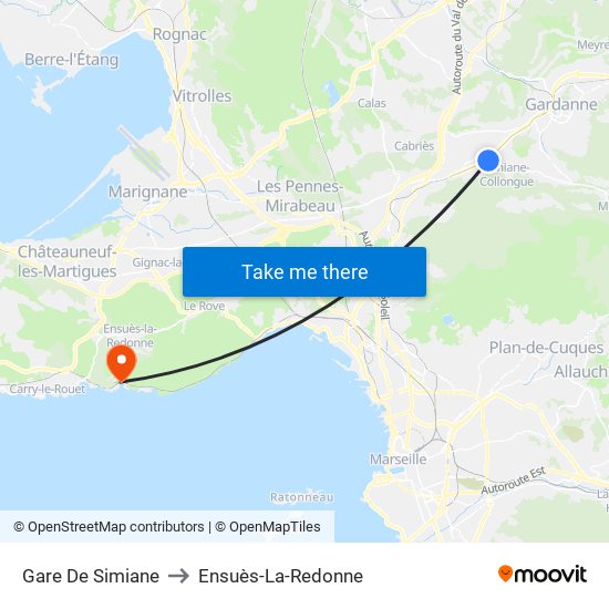 Gare De Simiane to Ensuès-La-Redonne map