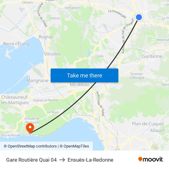 Gare Routière Quai 04 to Ensuès-La-Redonne map