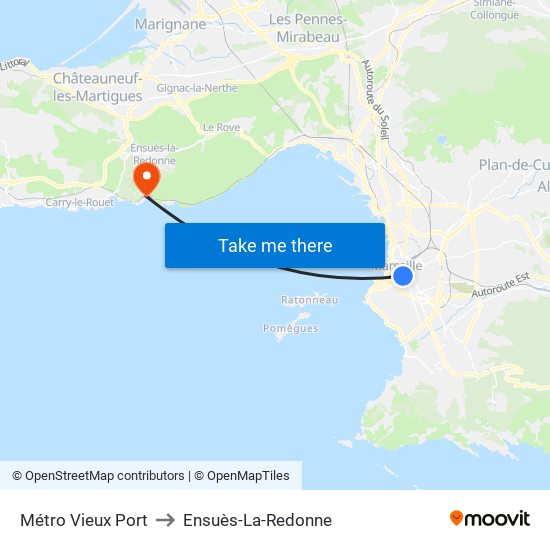 Métro Vieux Port to Ensuès-La-Redonne map