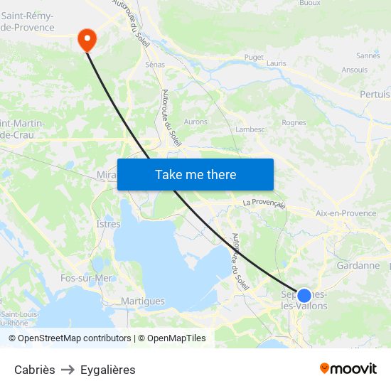 Cabriès to Eygalières map