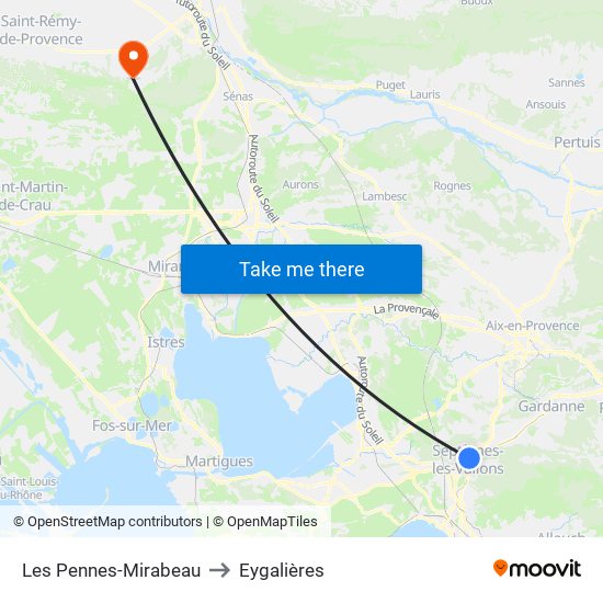 Les Pennes-Mirabeau to Eygalières map