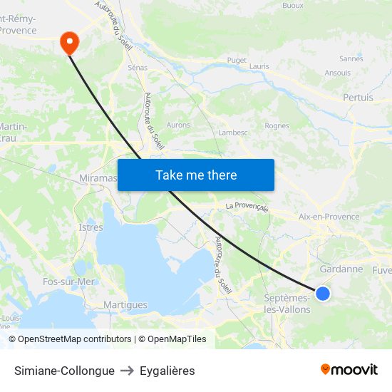 Simiane-Collongue to Eygalières map