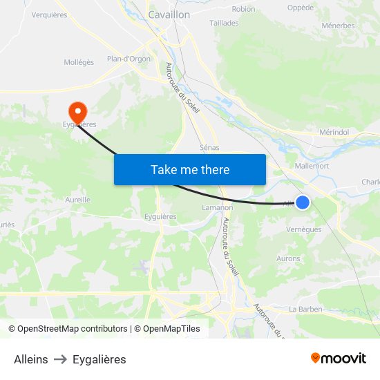 Alleins to Eygalières map