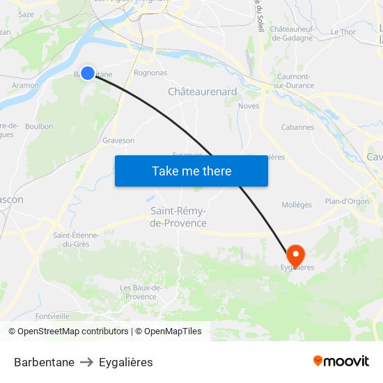 Barbentane to Eygalières map
