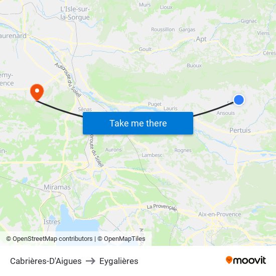 Cabrières-D'Aigues to Eygalières map