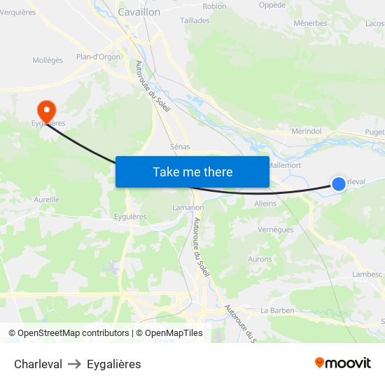 Charleval to Eygalières map