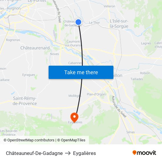 Châteauneuf-De-Gadagne to Eygalières map