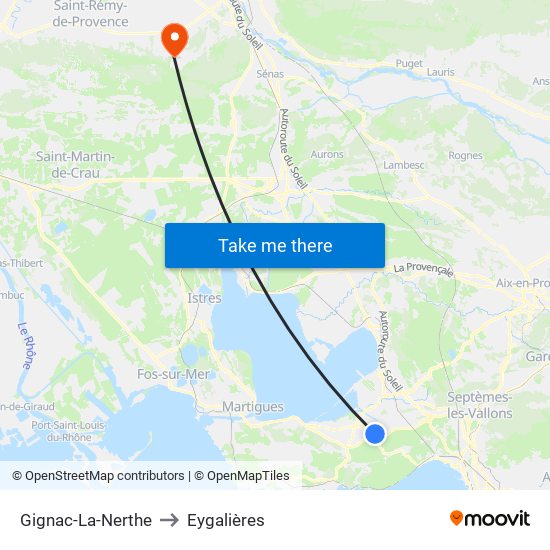 Gignac-La-Nerthe to Eygalières map