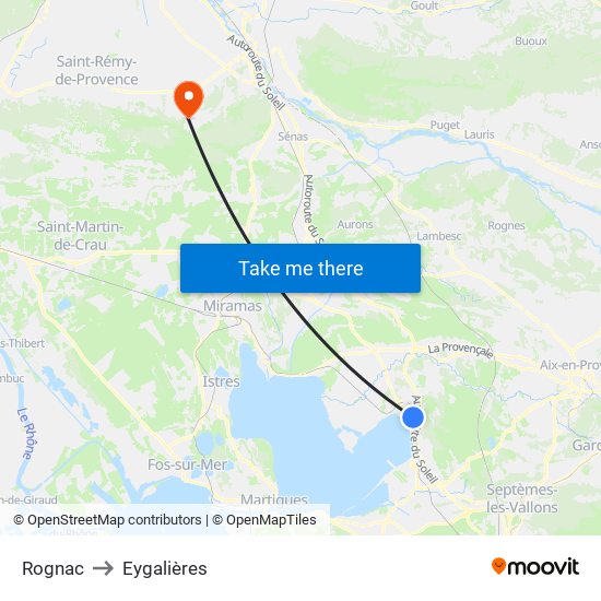 Rognac to Eygalières map