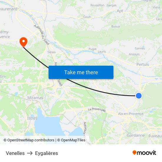 Venelles to Eygalières map