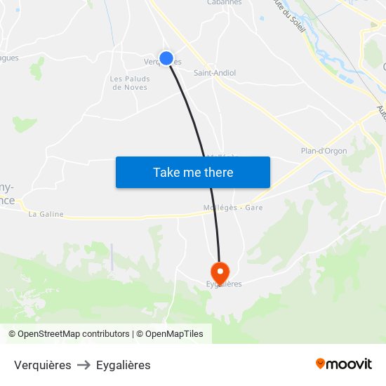 Verquières to Eygalières map