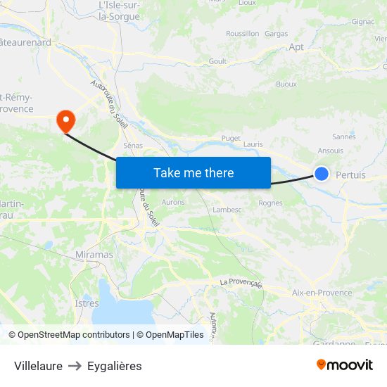 Villelaure to Eygalières map