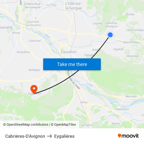 Cabrières-D'Avignon to Eygalières map
