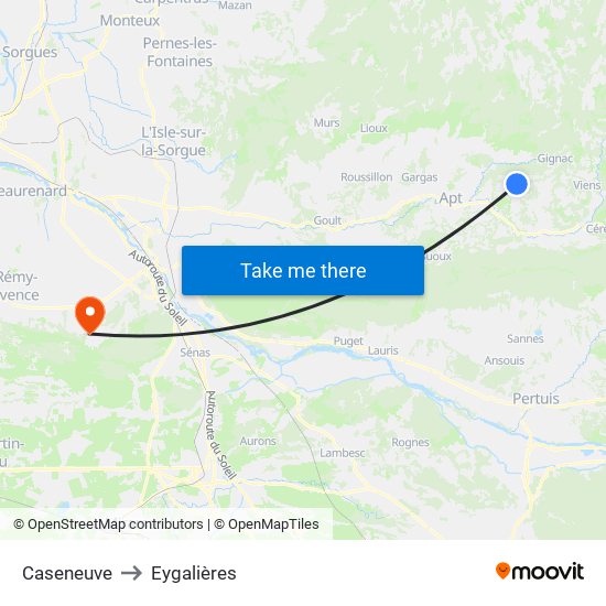Caseneuve to Eygalières map