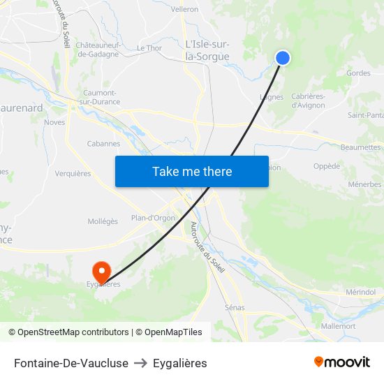 Fontaine-De-Vaucluse to Eygalières map
