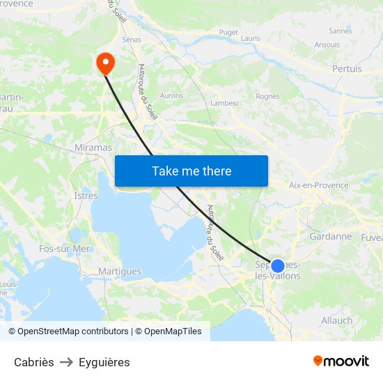 Cabriès to Eyguières map