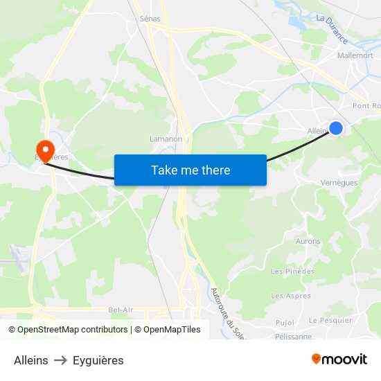 Alleins to Eyguières map