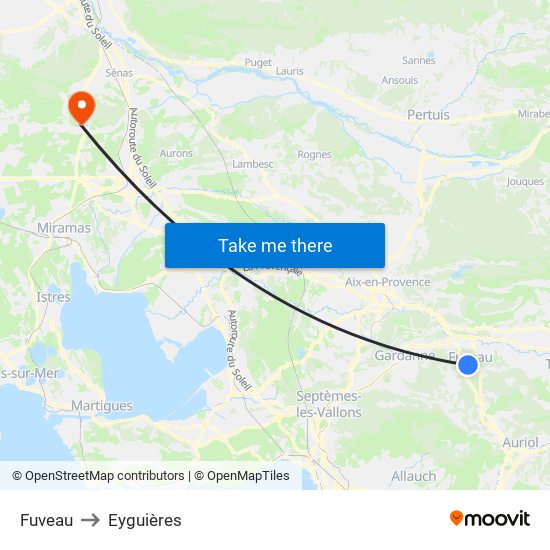 Fuveau to Eyguières map