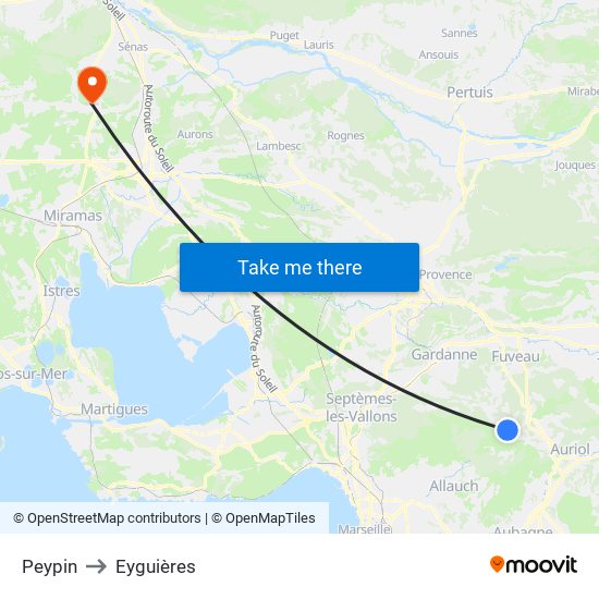 Peypin to Eyguières map