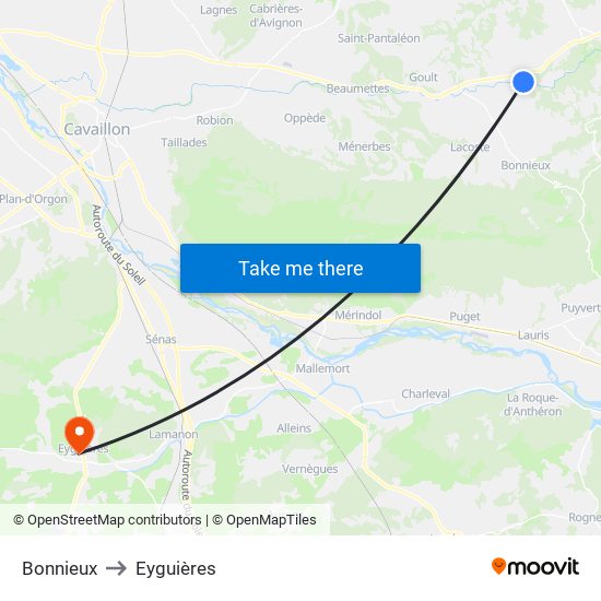 Bonnieux to Eyguières map