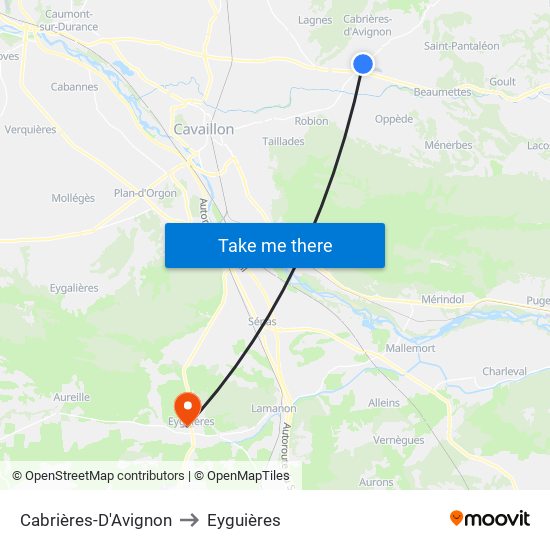 Cabrières-D'Avignon to Eyguières map