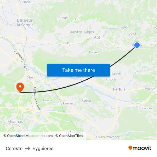 Céreste to Eyguières map