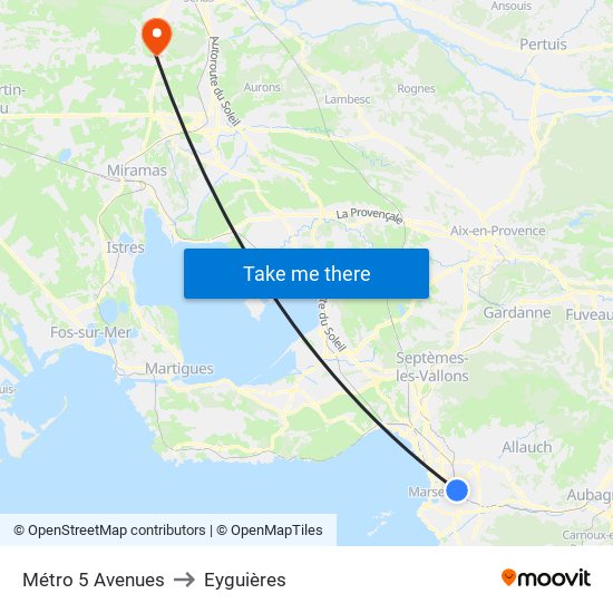 Métro 5 Avenues to Eyguières map
