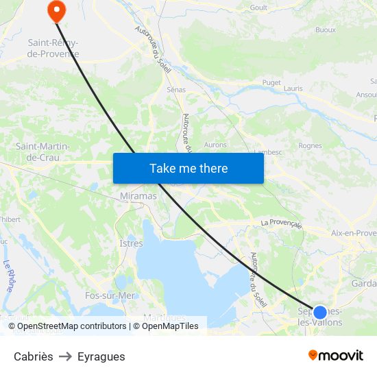 Cabriès to Eyragues map