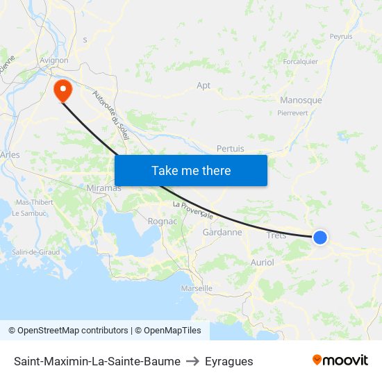 Saint-Maximin-La-Sainte-Baume to Eyragues map