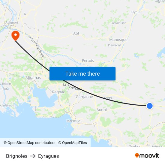 Brignoles to Eyragues map