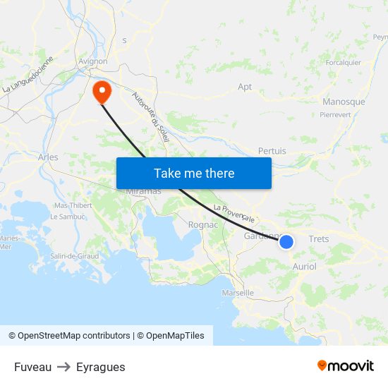 Fuveau to Eyragues map