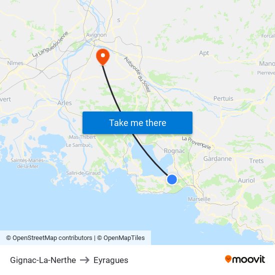 Gignac-La-Nerthe to Eyragues map