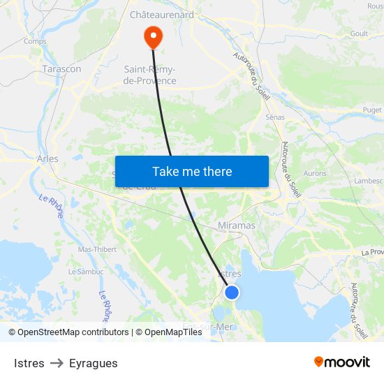 Istres to Eyragues map