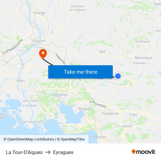 La Tour-D'Aigues to Eyragues map